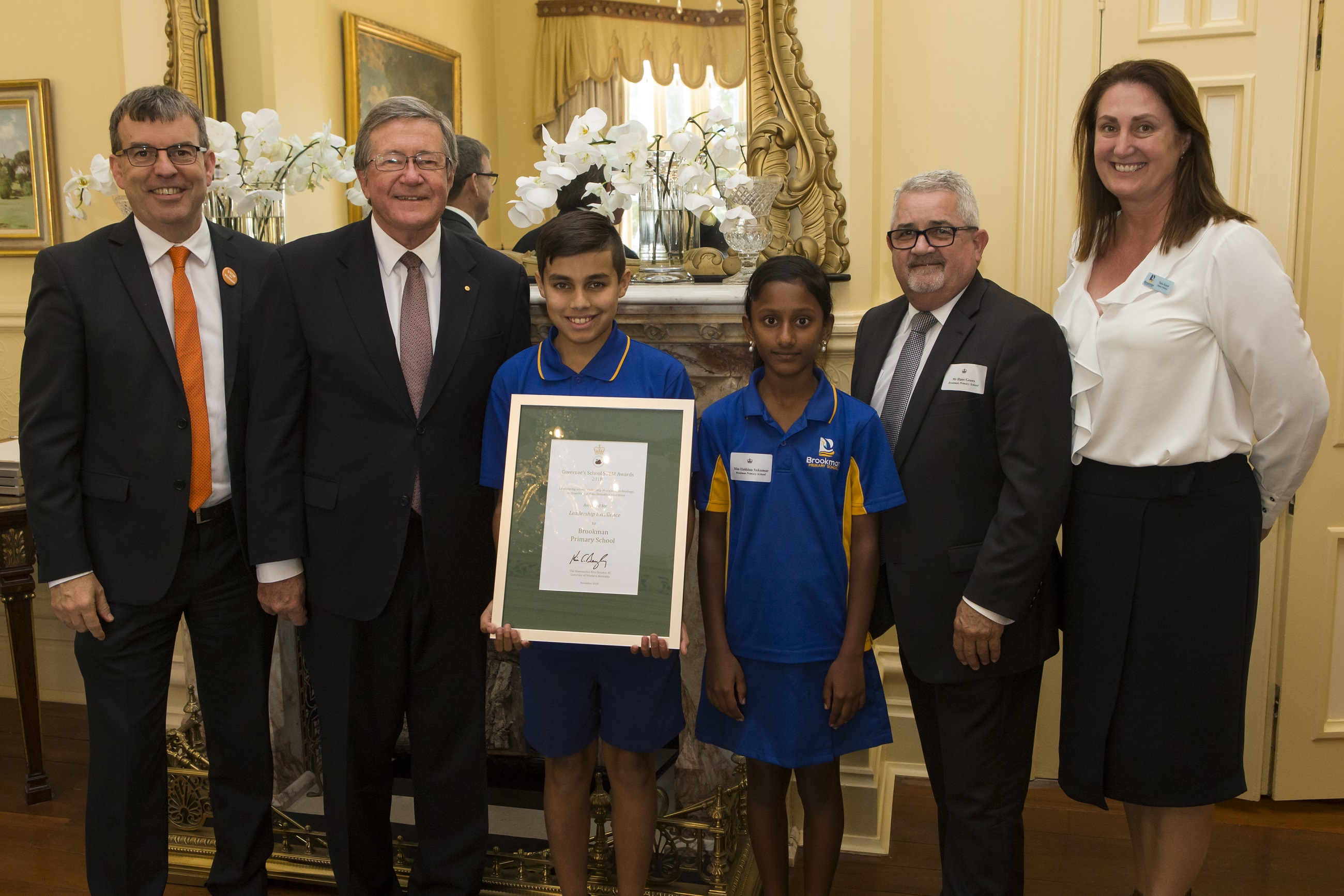 Brookman receiving Governor school STEM award