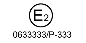 A circle with an E and number 2 inside with text below
