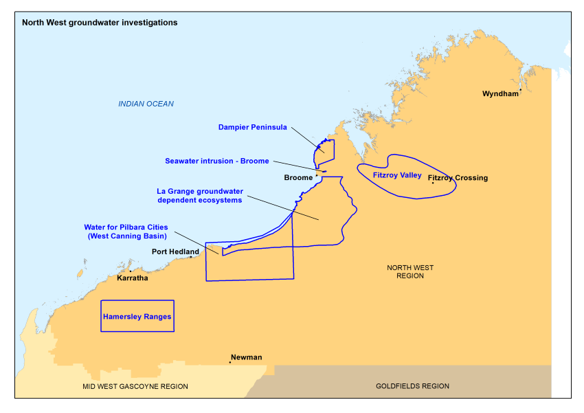 Map showing the locations of groundwater investigations in the North West region