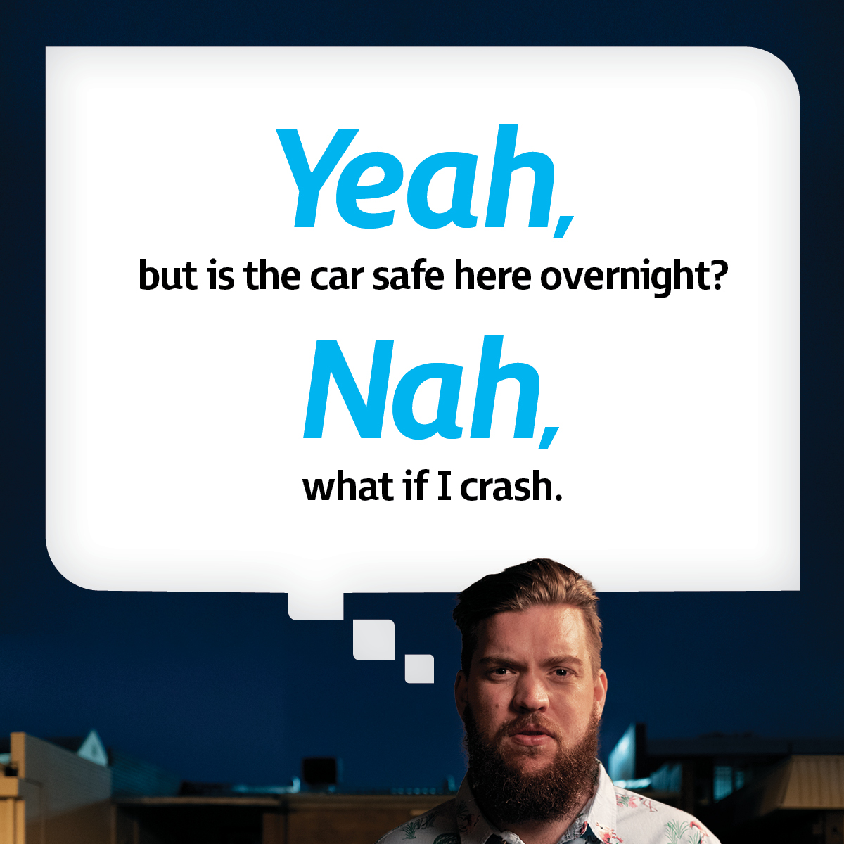 A man looking at the camera, considering whether or not to drink drive