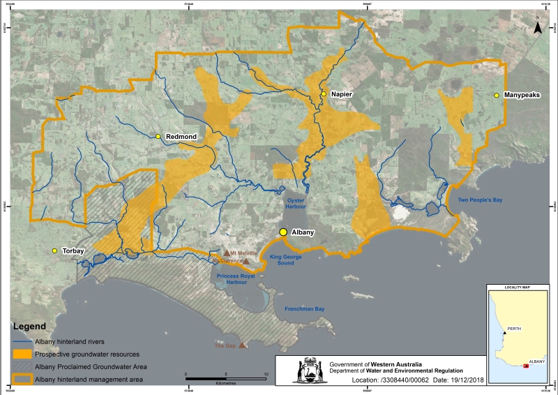 Location of prospective groundwater resources in the hinterland study area