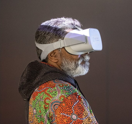 Man wearing VR goggles
