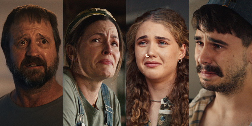 four people placed side by side - a man, two women, and another man. All four are in tears and look upset. 