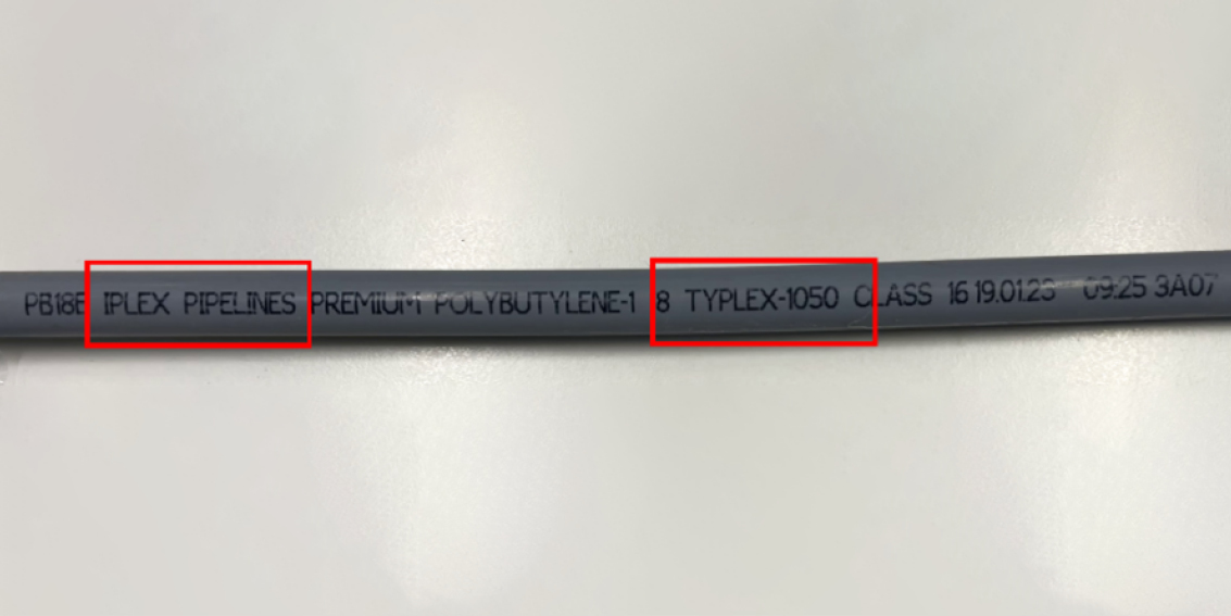 Example of the Typlex Pro-fit polybutylene plumbing pipes showing  Typlex-1050