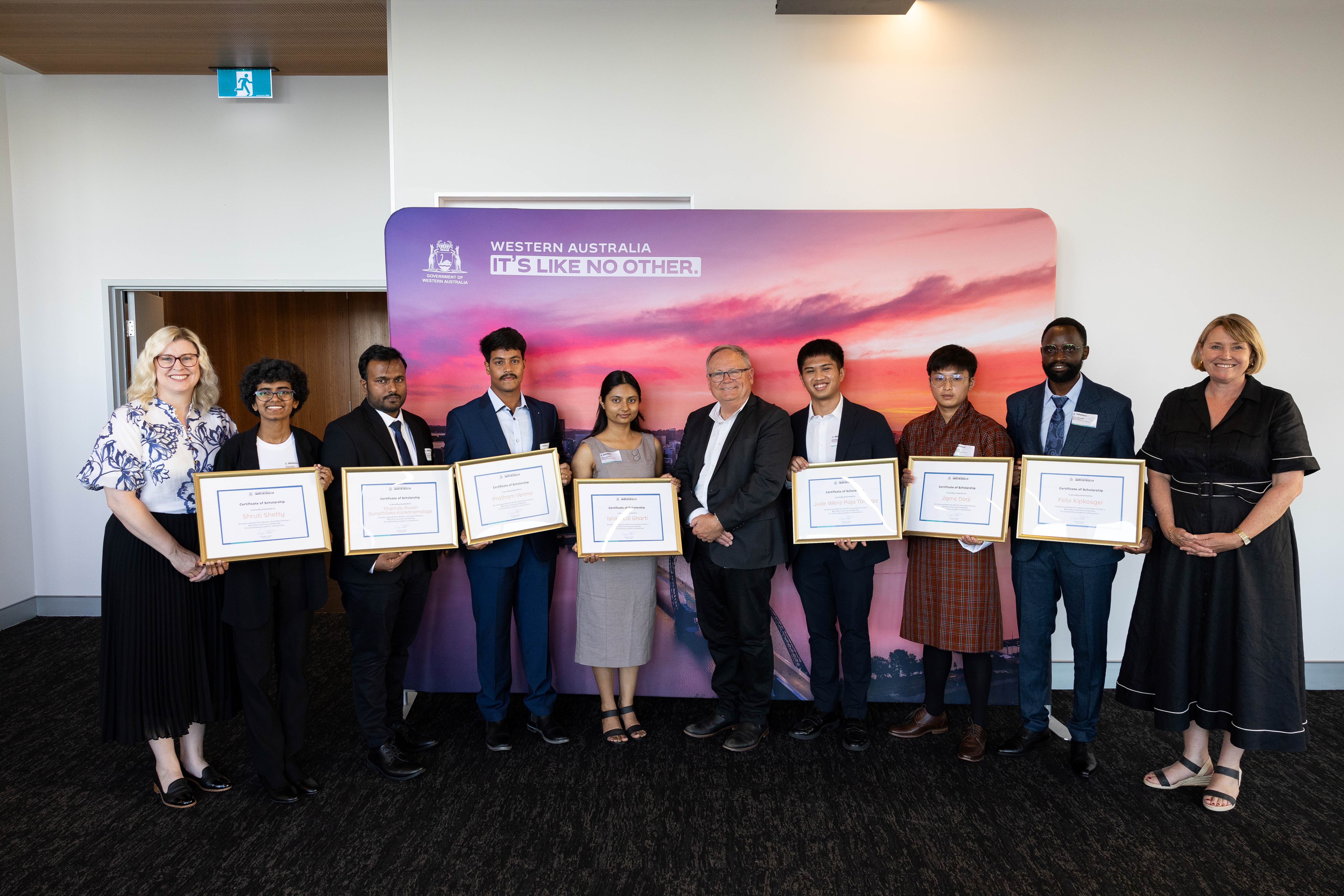 Recipients of the WA Premier's Scholarship pictured with Simone Spencer, David Templeman and Rebecca Brown