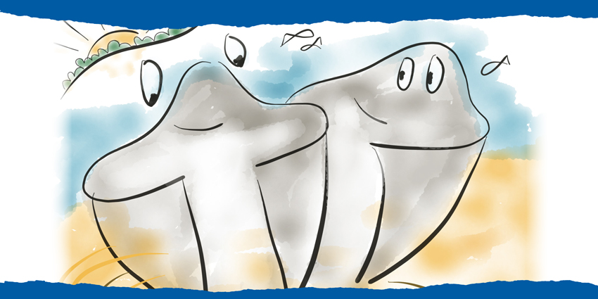 Colourful hand-drawn illustration of Sandy the Stingray