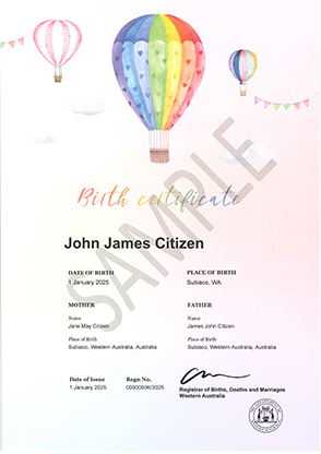 commemorative birth certificate - Hot Balloons
