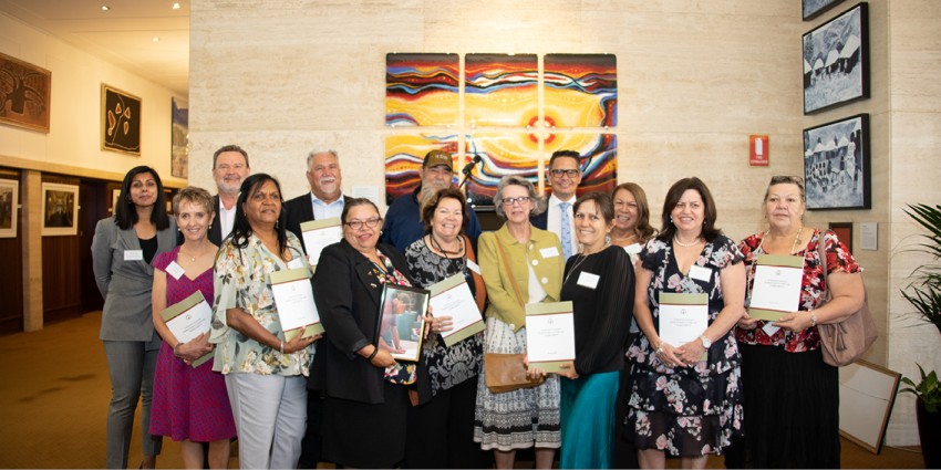 Photograph of Minister Wyatt with representatives of Yamatji Nation.