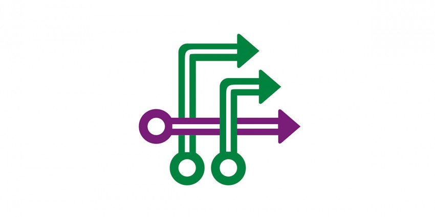Graphic design of three arrows representing process.