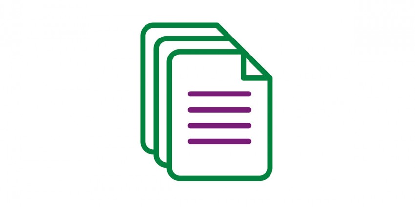 Graphic design of three documents, representing resources.