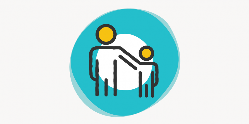 Graphic design of an adult caring for a child.