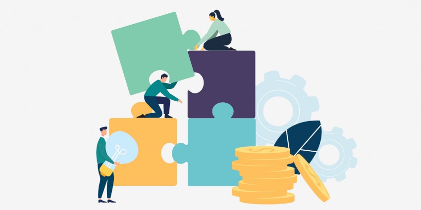 Graphic - people building puzzles 