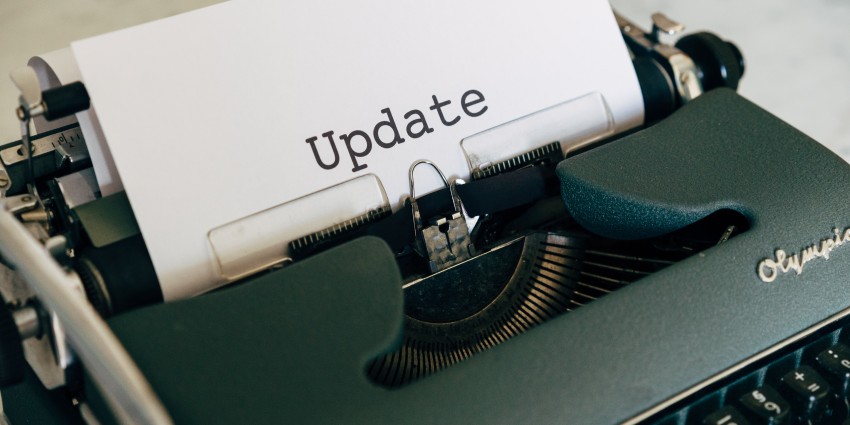 Image of the word Update typed on a sheet of paper in a typwriter
