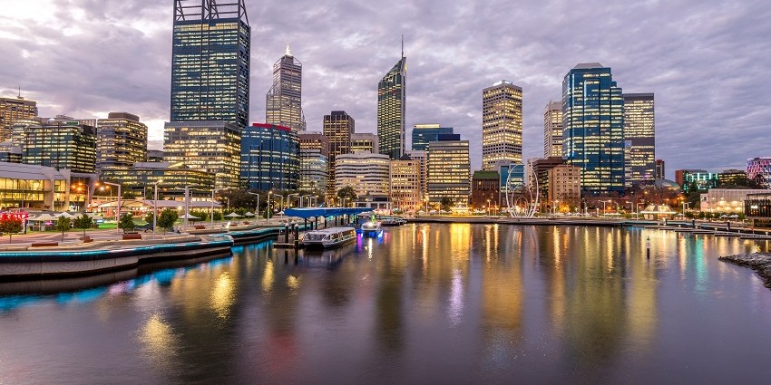 Perth from the river showing Elizabeth Quay