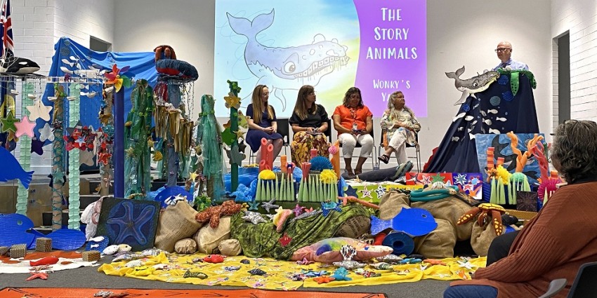 Photo of Communities Director General Mike Rowe speaking at the Wonky's Yarn launch event