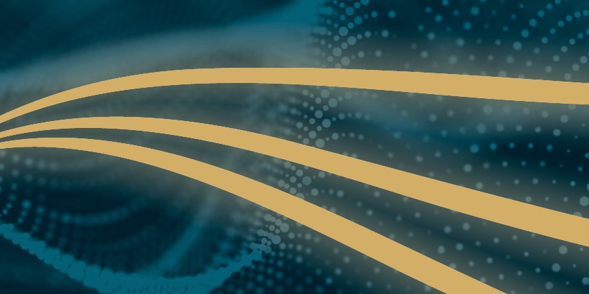 A blue-green background featuring horizontal gold lines, creating a modern and sleek visual effect.