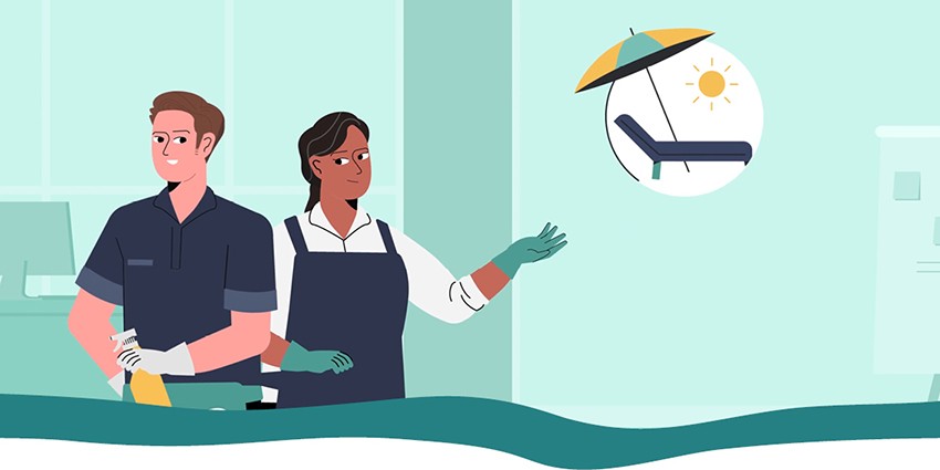 Animated graphic of two professional cleaners