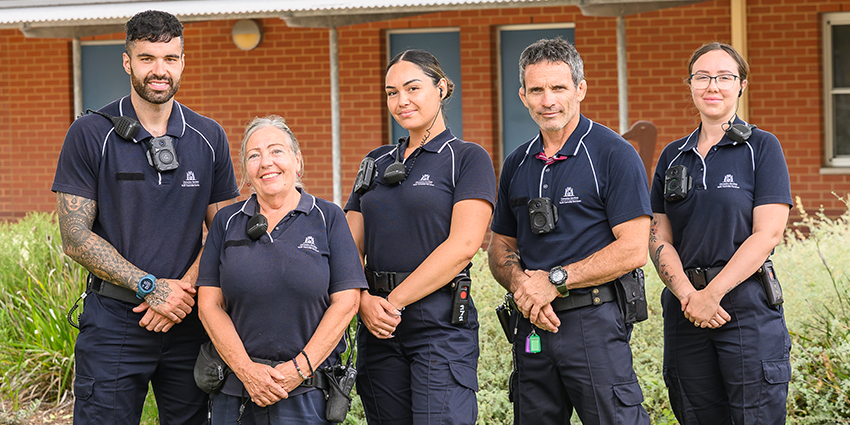 Youth Custodial Officers standing in a row at Banksia Hill Detention Centre