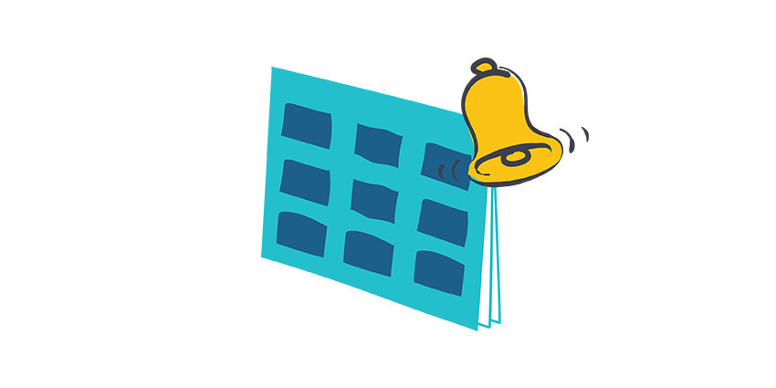 An image of a colourful icon featuring a calendar and an alarm bell