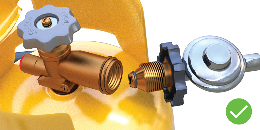 Compatible connection – LCC cylinder valve to POL appliance connection. BBQ Safe WA. 