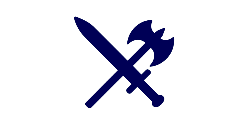 sword and axe crossed to represent weapons