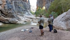Drone lifting off near creek